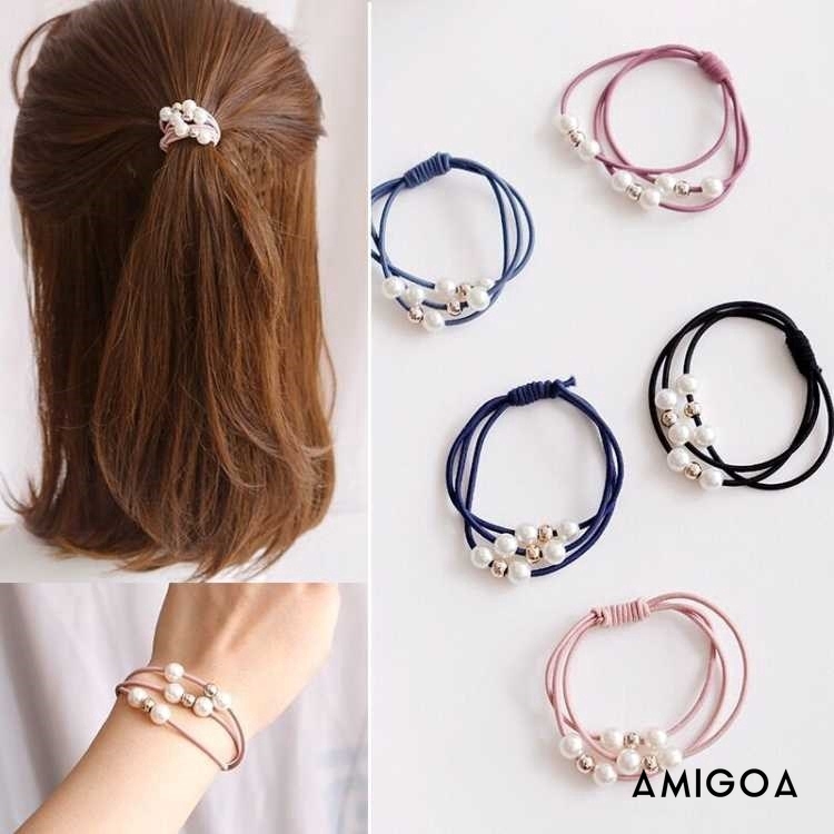 ✨✨Dây Buộc Tóc Co Giãn Họa Tiết Thắt Nút Đính Ngọc Trai Xinh Xắn