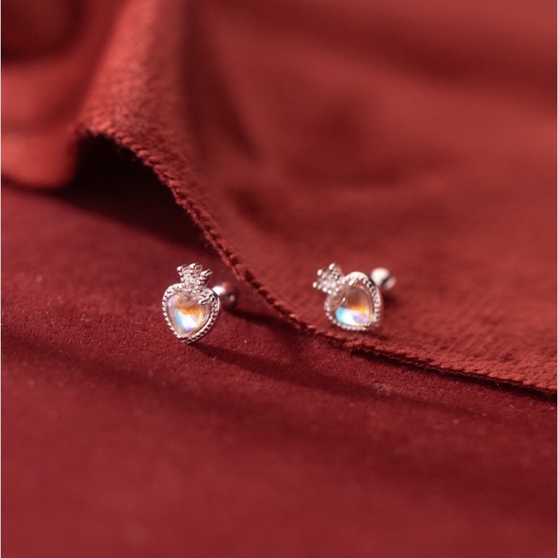 Bông tai bạc đá Moonstone Strawberry, khuyên tai bạc Moonstone Blackmeo đá nhân tạo