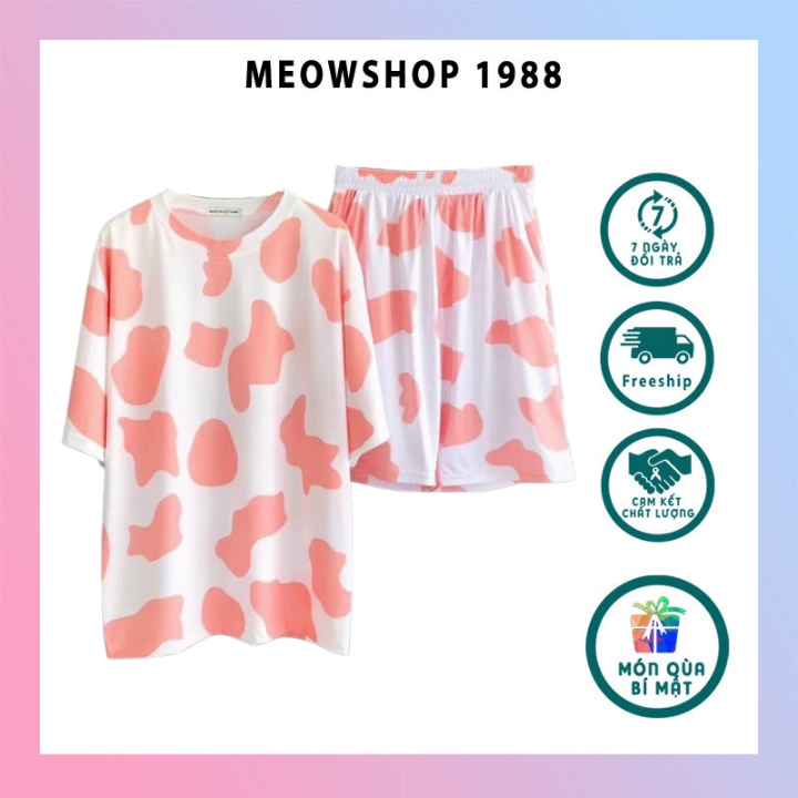 Sét bộ in bò sữa form Unisex Phối quần đùi siêu xinh,Mặc nhà hay đi chơi đều đẹp