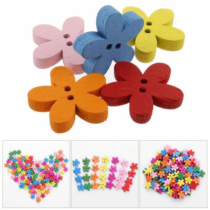 Bộ 100 nút áo gỗ hình hoa 2 lỗ