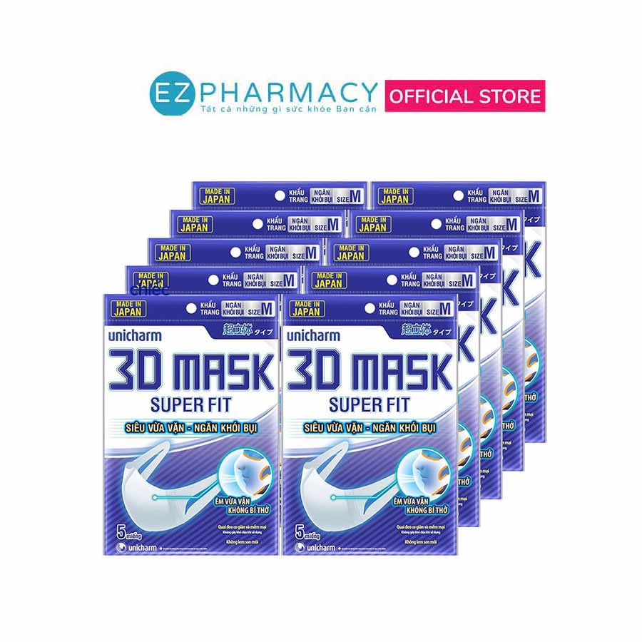 Khẩu trang Unicharm 3D Mask Super Fit Nhật Bản ngăn khói bụi - 1 gói 5 chiếc