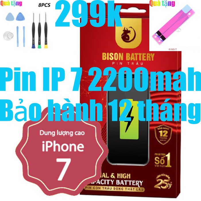 Pin iPhones 7 dung lượng cao 2200mAh BISON chính hãng