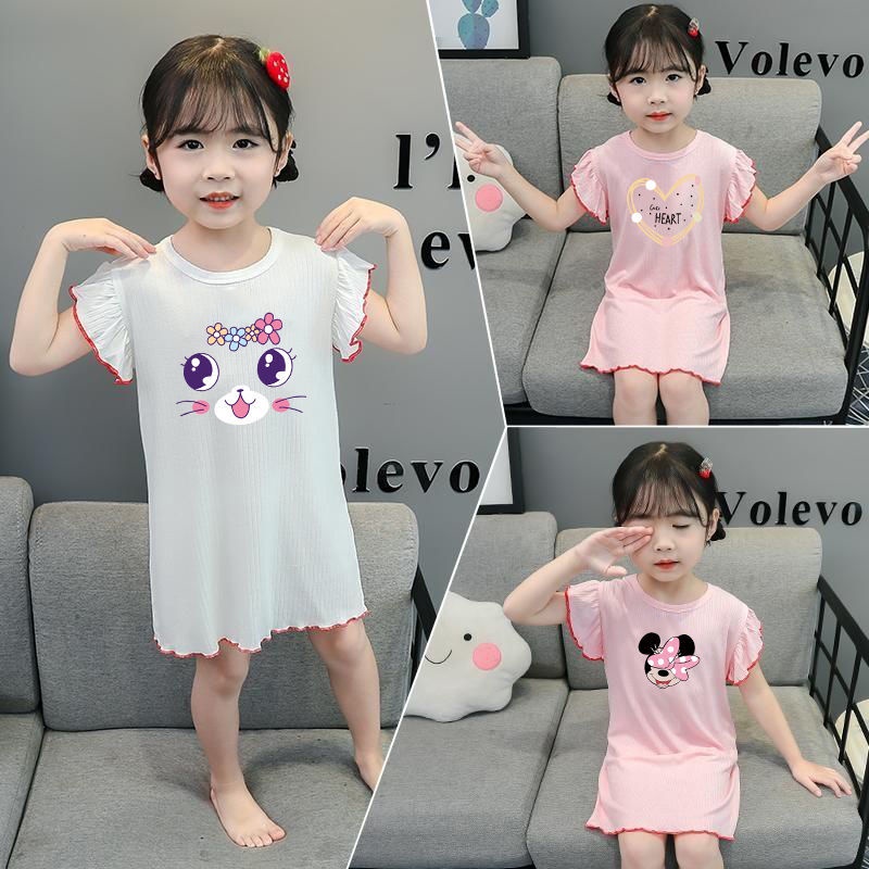 Váy ngủ cho bé gái, đồ ngủ lụa mỏng mùa hè, đồ ngủ nàng tiên bé gái, quần áo ở nhà phong cách công chúa quần áo điều hòa cho bé