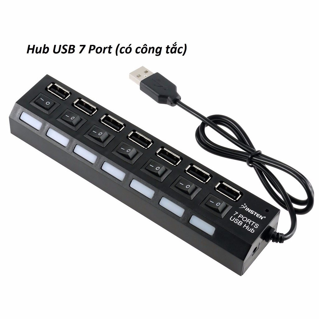 Hub USB 1 ra 7 cổng có công tắc chuẩn 2.0 hi-speed 480Mbps