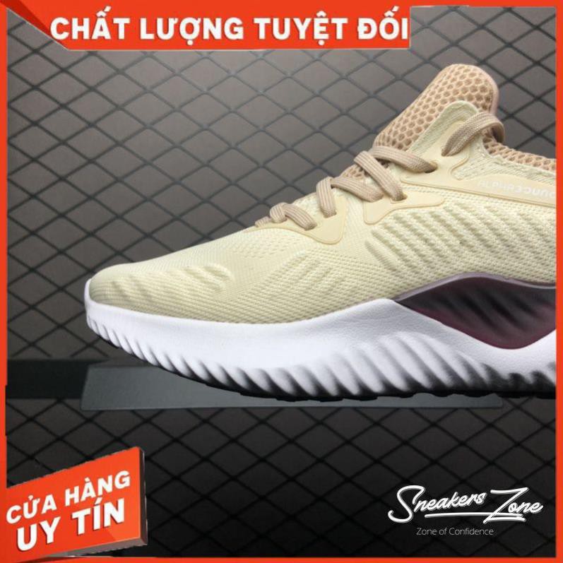 𝐓ế𝐭 (FREE SHIP + HỘP + QUÀ) Giày thể thao sneaker nam nữ ALPHABOUNCE Beyond 2018 Cream deep red Kem gót đỏ đậm