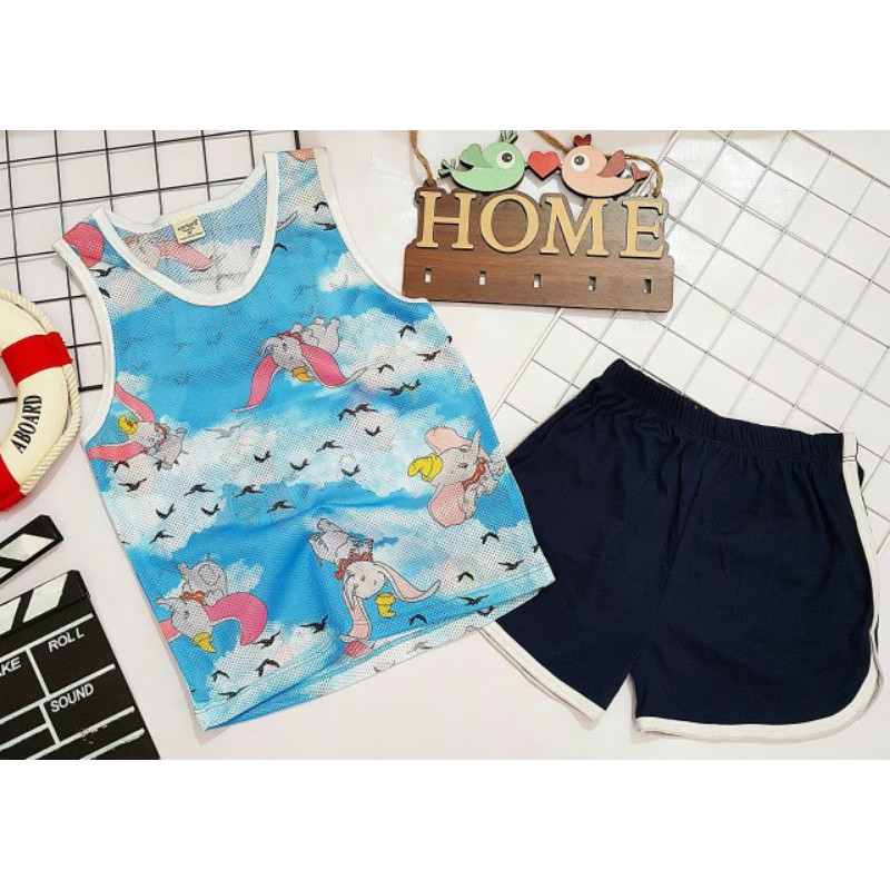 Bộ Sát Nách Bé Trai 22-32kg Xuất Áo Lưới Phối Quần Cotton 4 Chiều