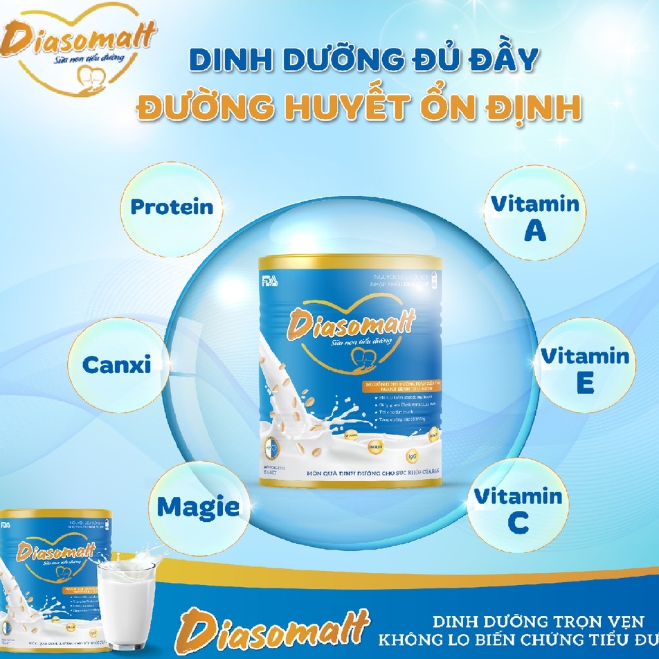 [Chính hãng] Sữa non Diasomalt 850g - Dinh dưỡng cho người tiểu đường - Ổn định đường huyết + Tặng ly