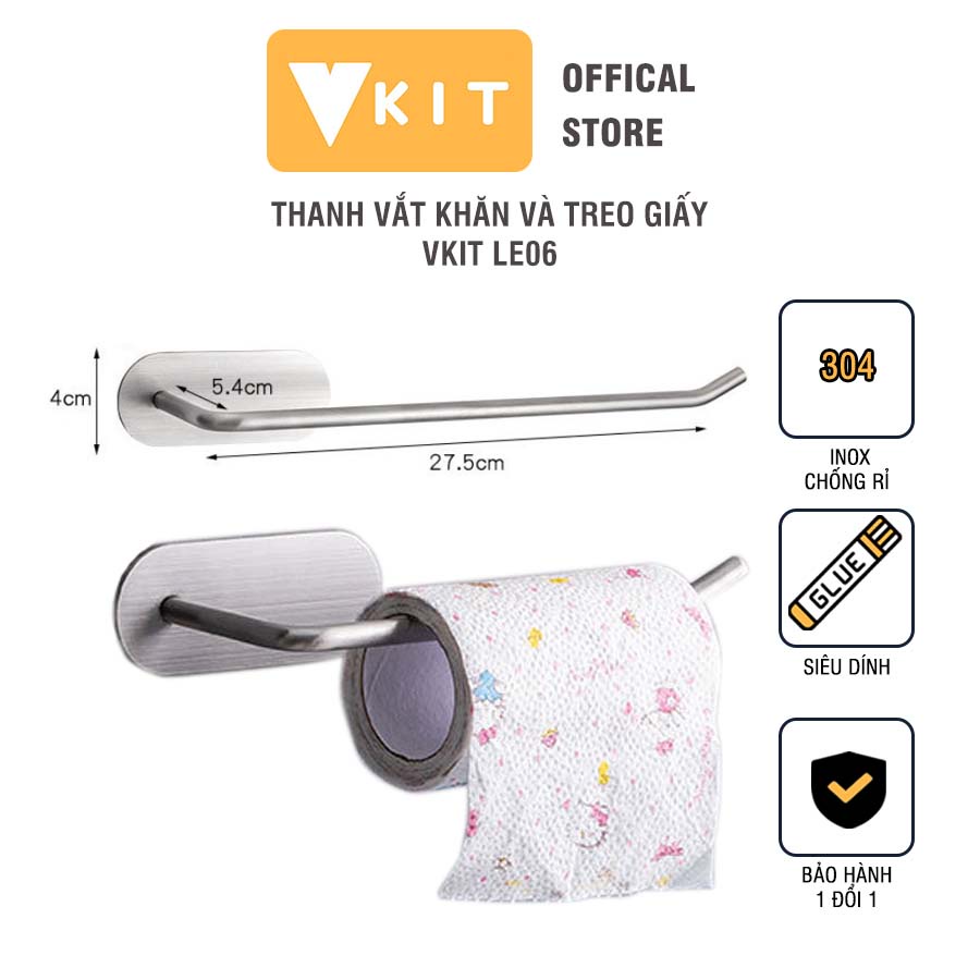 Thanh vắt khăn và treo giấy ăn, giấy vệ sinh inox 304 nhà bếp đa năng VKIT LE06