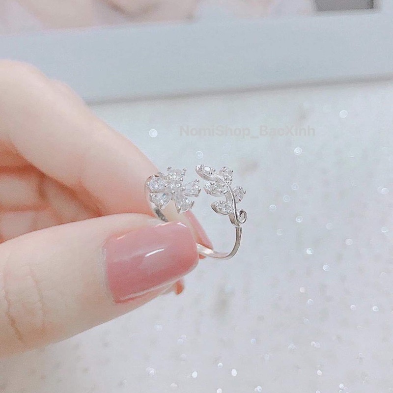 Nhẫn hoa lá Bạc đính đá Freesize siêu xinh xắn,phong cách nhẹ nhàng tinh tế Mainomi Shop Bạc Xinh