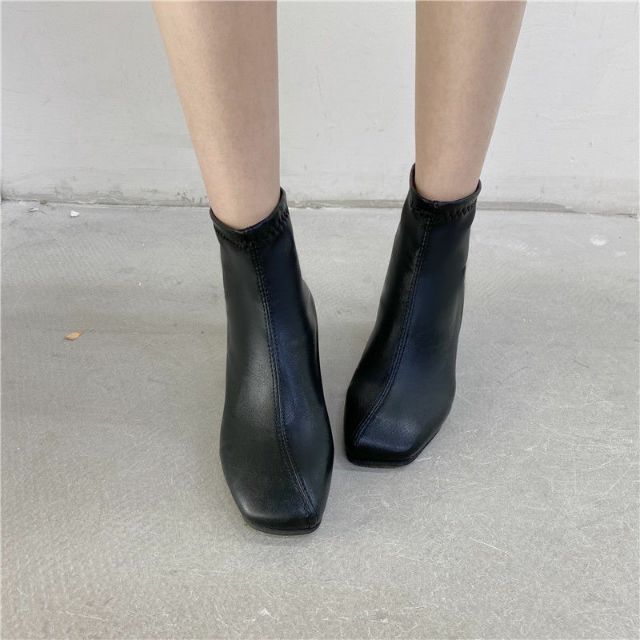 Bốt  / boots thu đông nữ cổ ngắn đế vuông cao 5cm bo cạnh phong cách tối giản thanh lịch