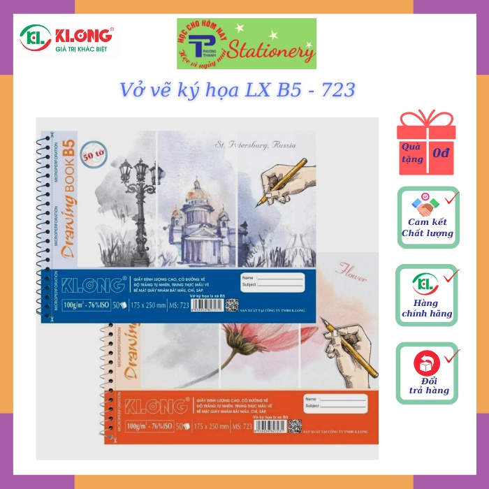 Vở vẽ ký họa lò xo xé Klong khổ B5 100/76 50 tờ; MS: 723