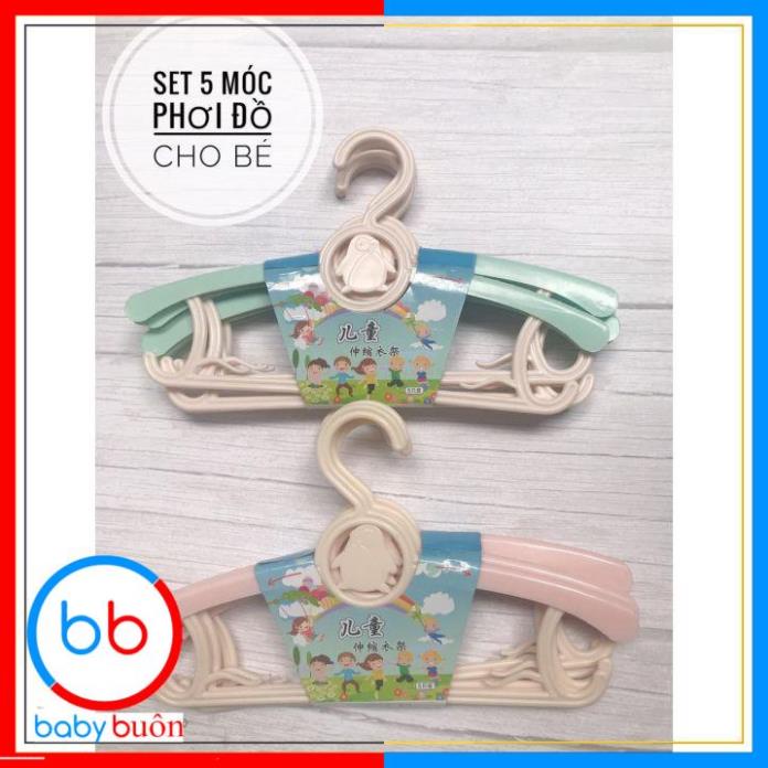 Set 5 móc nhựa phơi quần áo điều chỉnh được độ dài cho bé, Móc phơi đồ siêu xinh