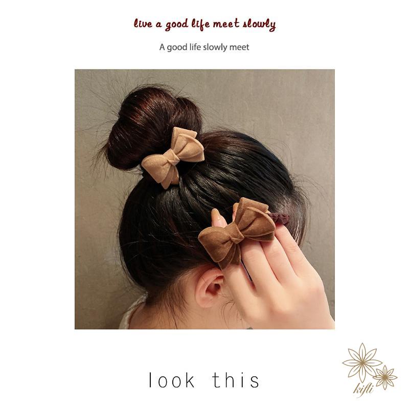 Dây buộc tóc co giãn phối nơ ruy băng thời trang thu đông phong cách Hàn Quốc cho nữ