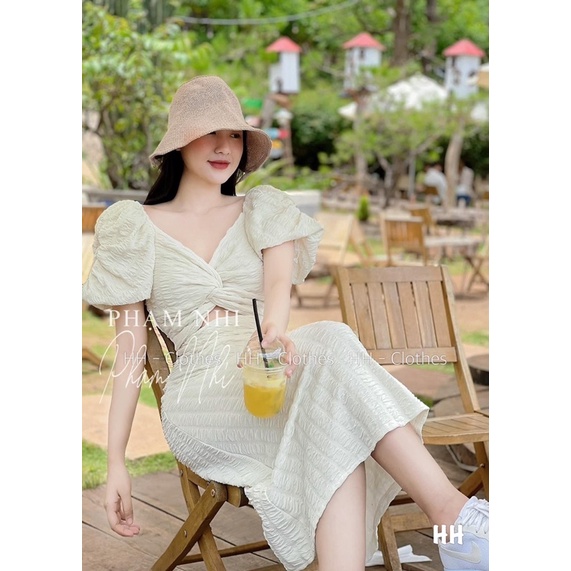 Váy maxi tay bồng cut out sang chảnh hottrend full màu 2022