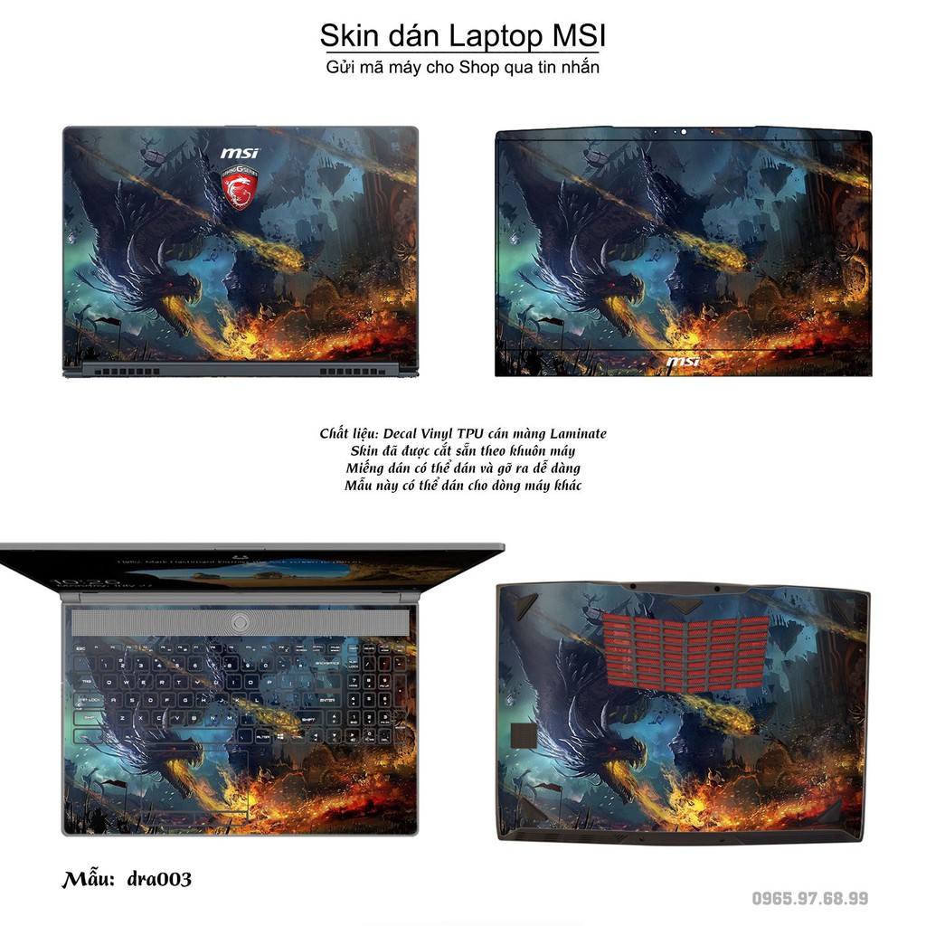 Skin dán Laptop MSI in hình rồng (inbox mã máy cho Shop)