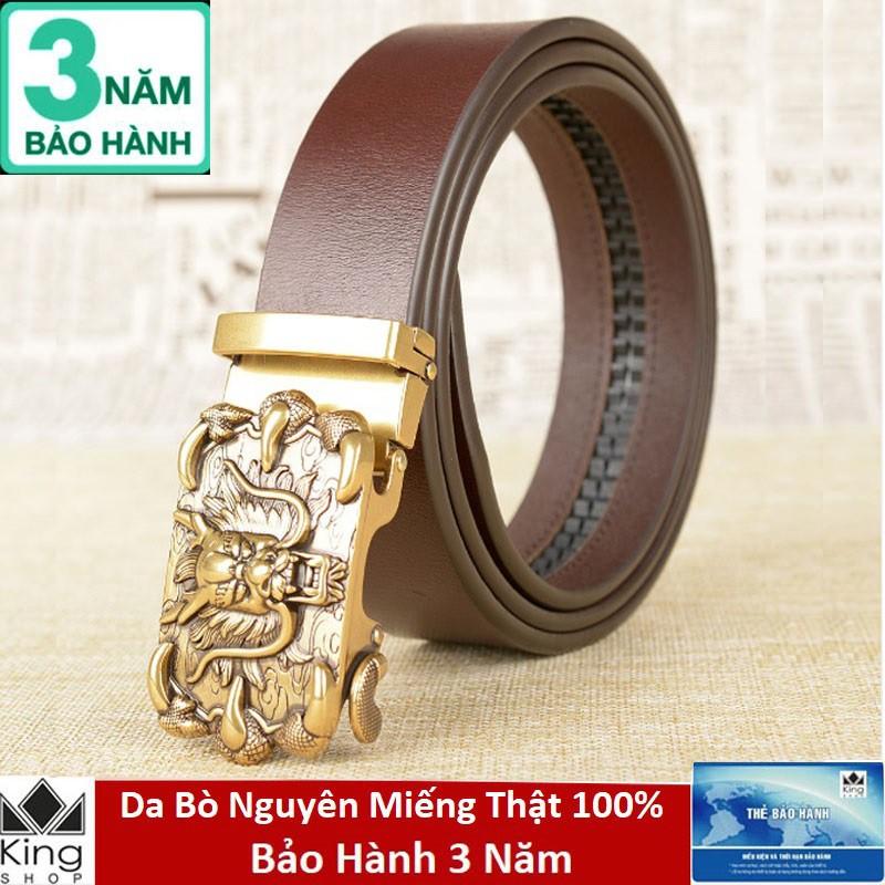 Thắt Lưng Dây Nịt Nam Da Bò Nguyên Miếng Thật 100% Khóa Tự Động Mặt Rồng - Đồ Da Kingshop