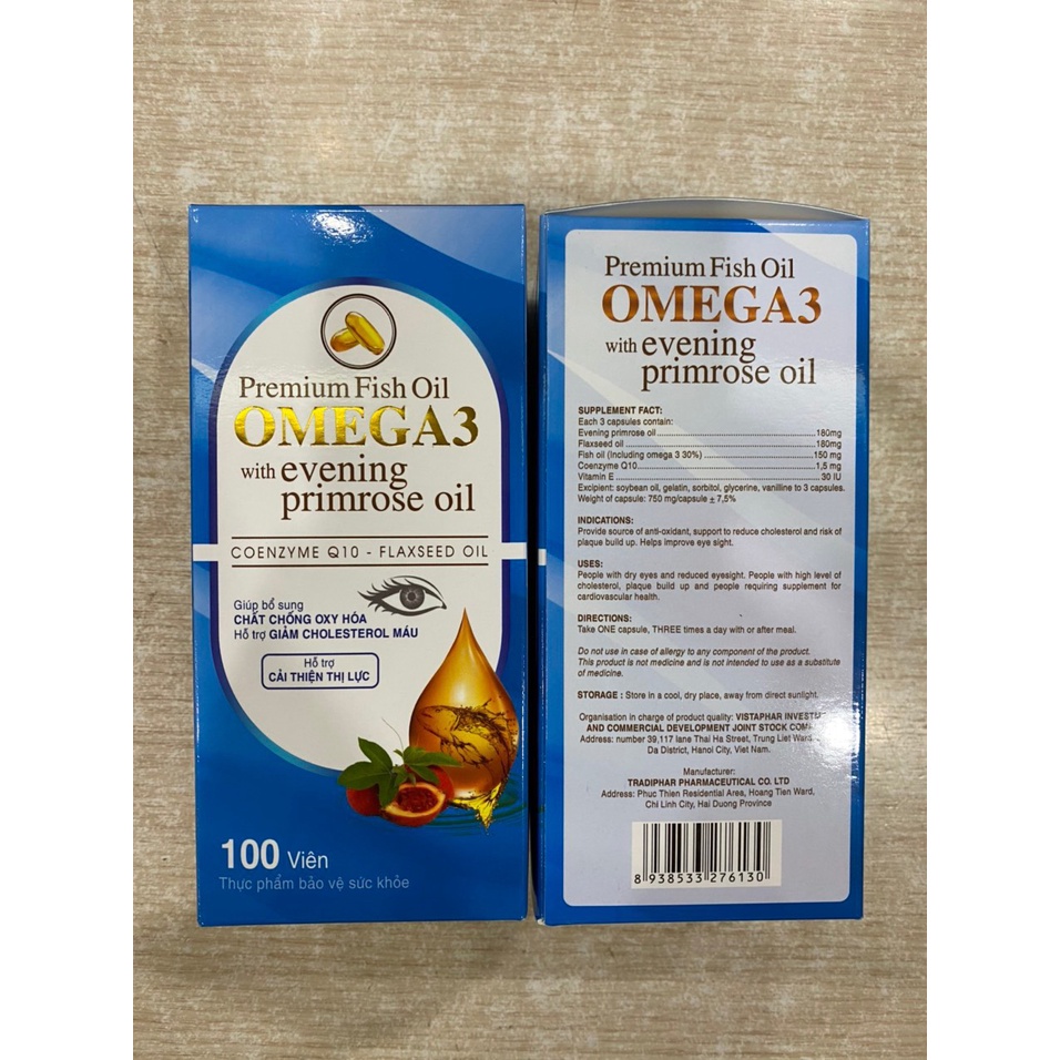 viên uống premium fish oil omega 3 evening primrose oil hỗ trợ tim mạch, đẹp da, sáng mắt