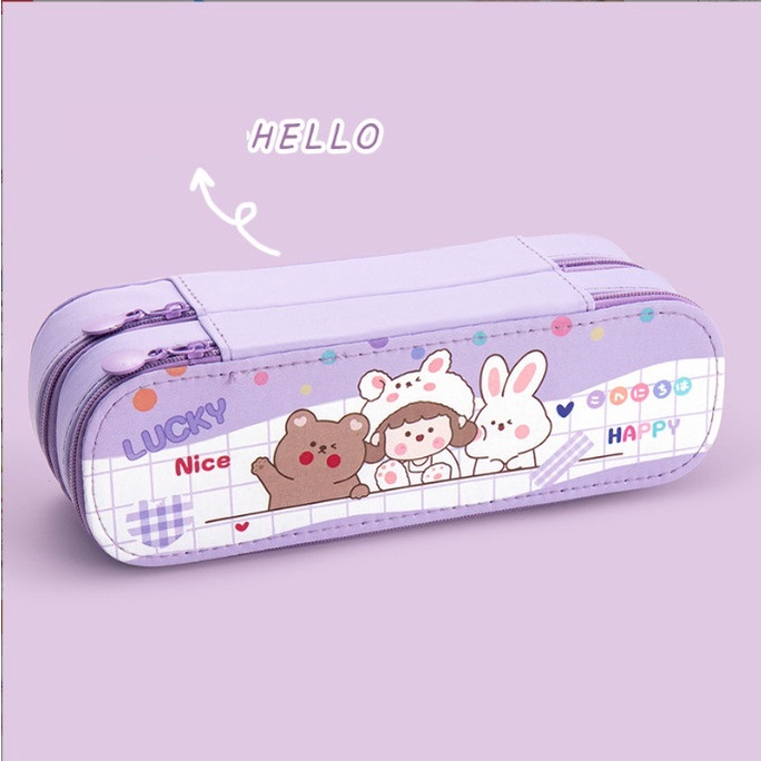 Hộp đựng bút hai ngăn khóa kéo cực rộng rãi hoạt hình siêu dễ thương BAG U HB2