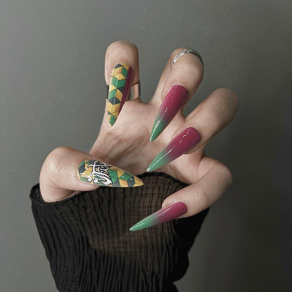 Móng Tay Giả Anime Nail Bộ 24 Nail Box Demon Slayer - Kimetsu No Yaiba Kèm Phụ Kiện Làm Móng