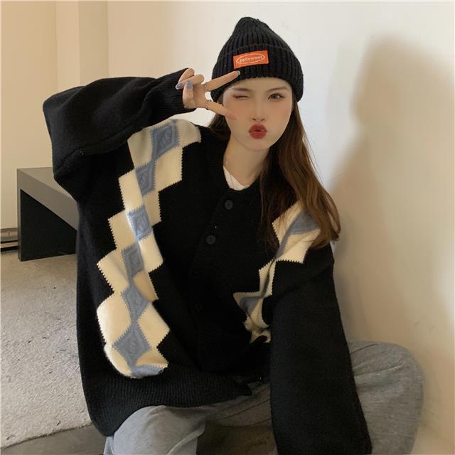 Áokhoác cardigan dệt kim tay dài dáng rộng đính đá phong cách phương Tây