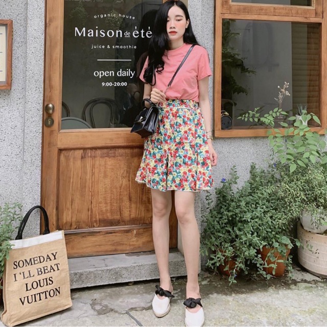 SET ÁO THUN + CHÂN VÁY HOA 2 màu