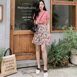 Set áo thun + chân váy hoa 2 màu
