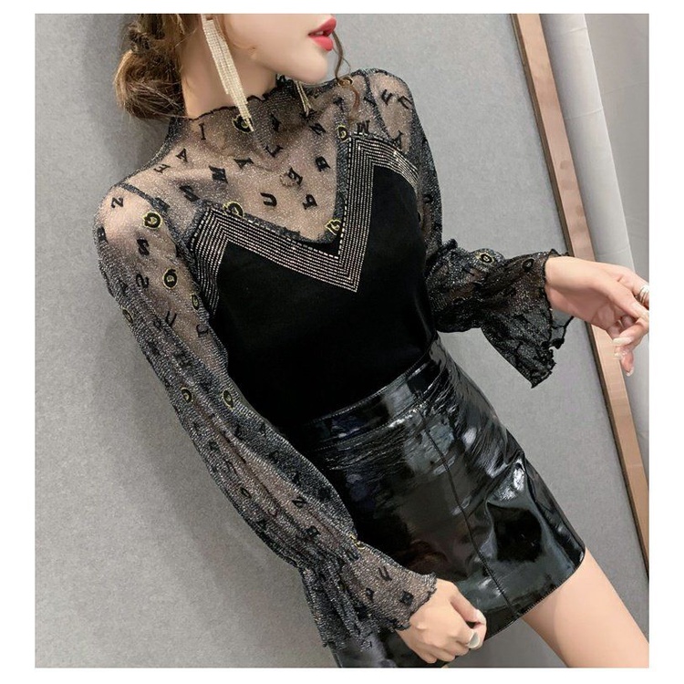 Áo Thun Tay Dài Phối Ren Hoa Thời Trang Xuân Thu Cho Phái Nữ