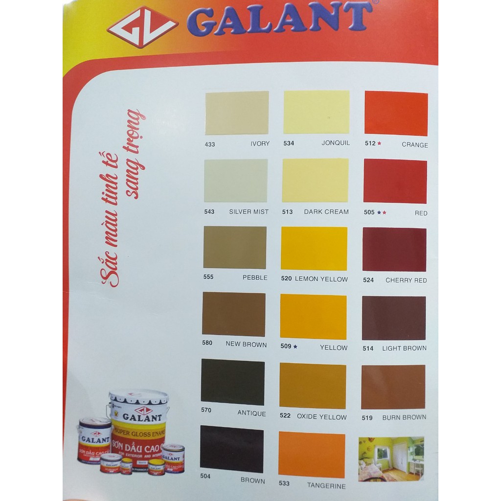 Sơn dầu cao cấp Galant tông màu đen, trắng, đỏ, bạc_lon 3L