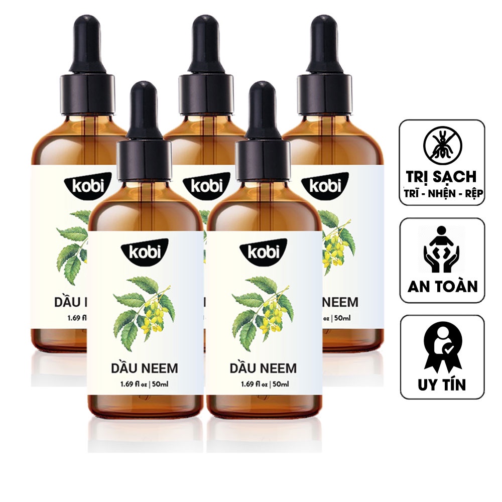 Dầu neem oil Kobi hữu cơ, nguyên chất, diệt bọ trĩ, nhện đỏ, rệp, sâu, bảo vệ hoa hồng, hoa lan -5 chai 50ml/chai