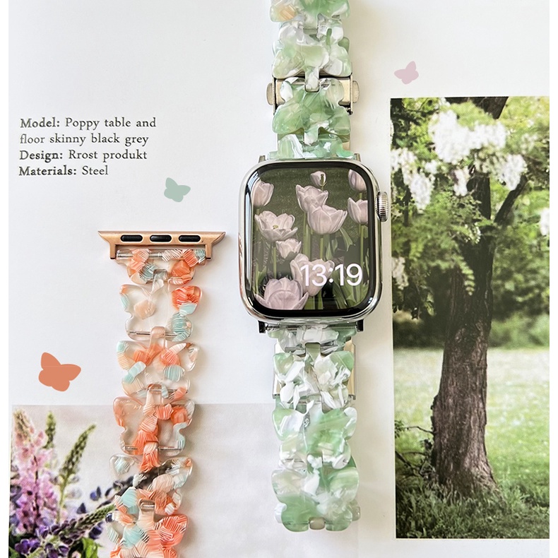 Dây Đeo Thay Thế Bằng Nhựa Resin Hình Bướm Cho iwatch 7 Series 6 / 5 / 4 / 3 / SE 41mm45mm 40mm44mm Ip iwatch band 7 6 5 4 SE