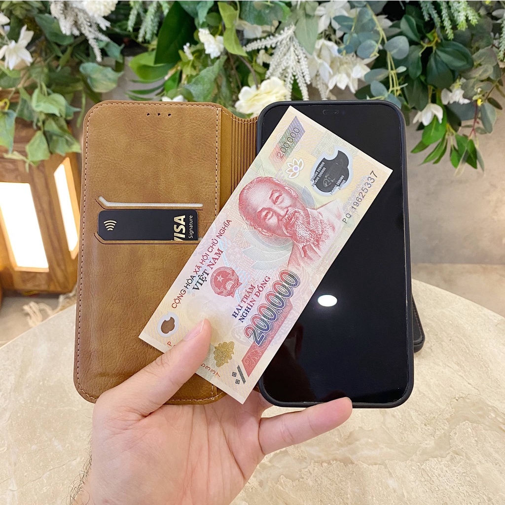 Bao da iphone nắp gập  tích hợp ví , ngăn đựng thẻ . x series /11 serries/12serries/13 series .