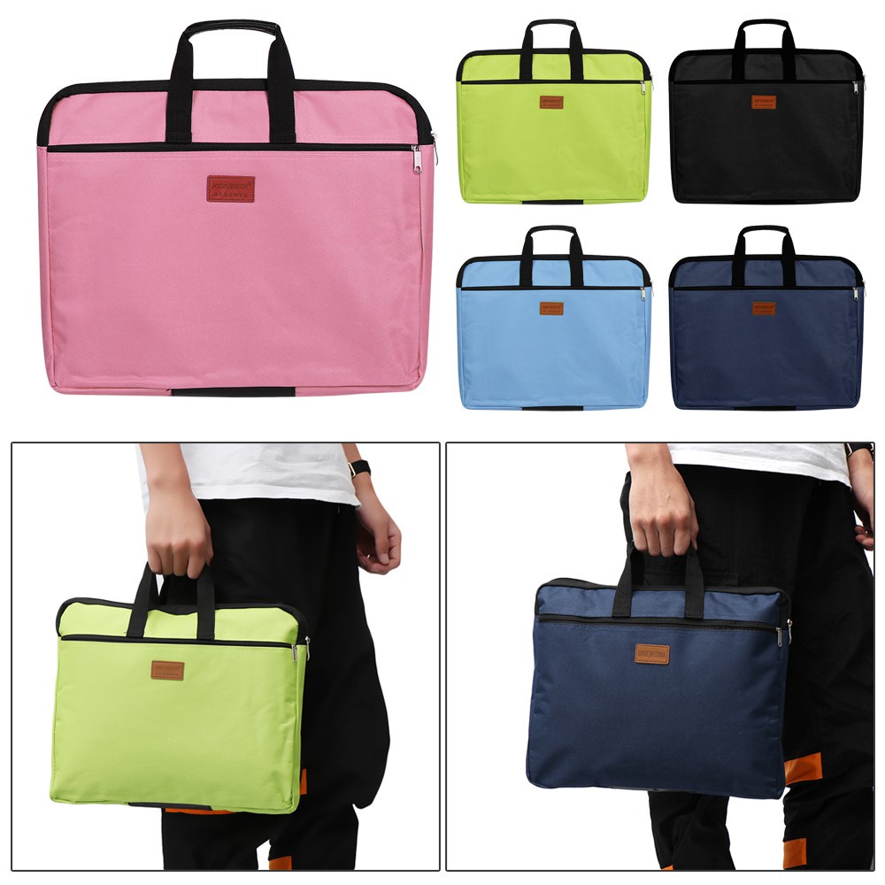 ROW Business Documents File Folder With Handle Handbag Files Bag A4 Size Waterproof  Canvas Big Capacity Durable Zipper Double Layers/Multicolor