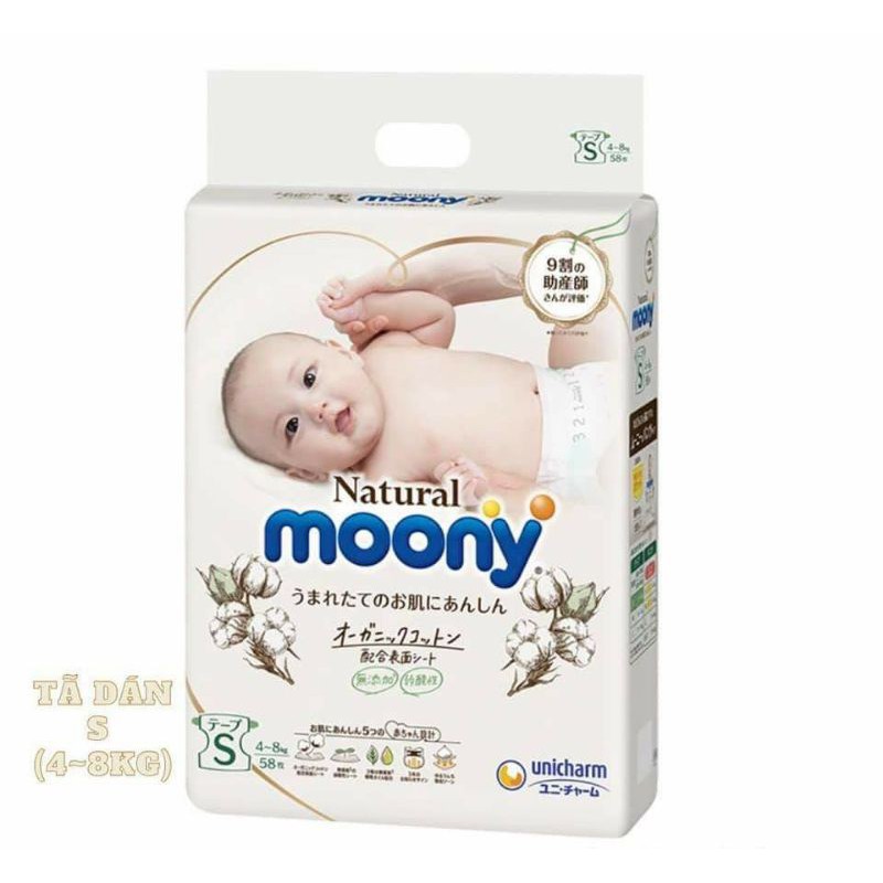 Tã/Bỉm dán/quần Moony Natural NB63/S58/M46/L36/XL32