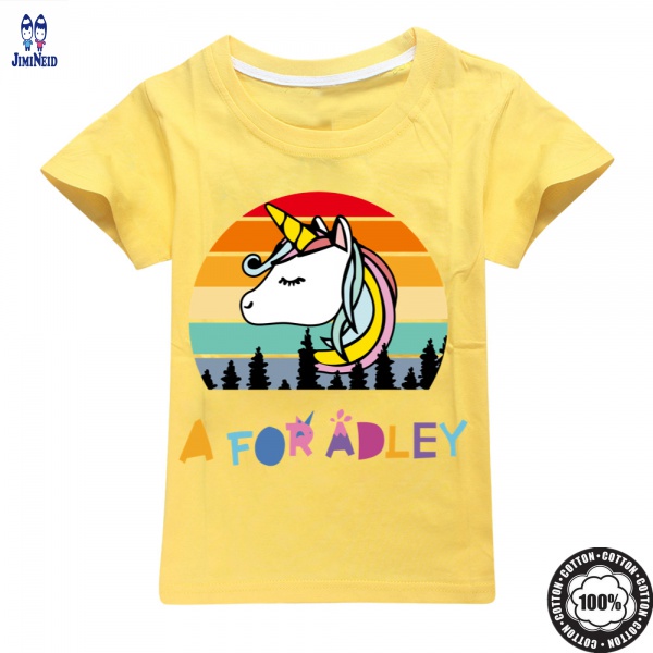 A for Adley Áo Thun Cotton Tay Ngắn Cổ Tròn In Họa Tiết Hoạt Hình Anime Dành Cho Trẻ Em