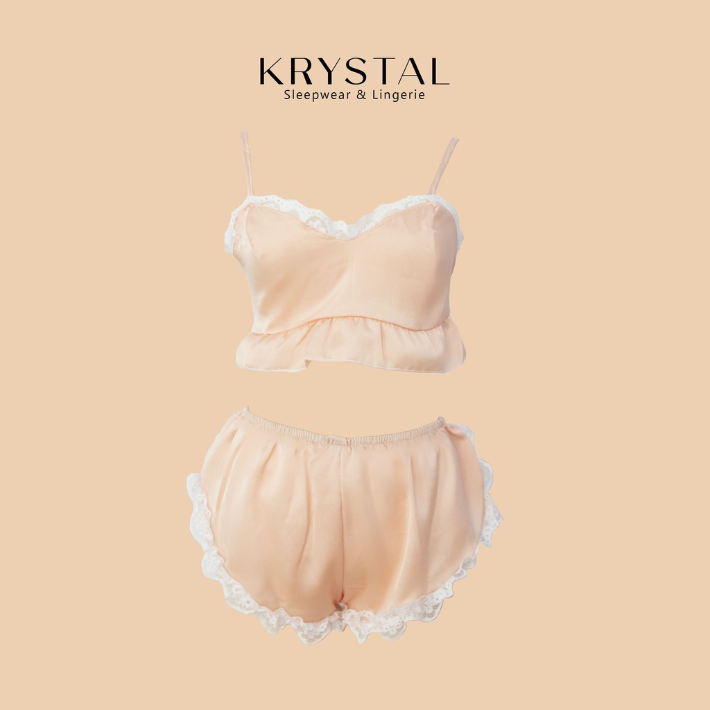Bộ đồ ngủ ngắn chất lụa phối ren viền sexy gợi cảm màu nhiều màu KRYSTAL KSN03 | BigBuy360 - bigbuy360.vn