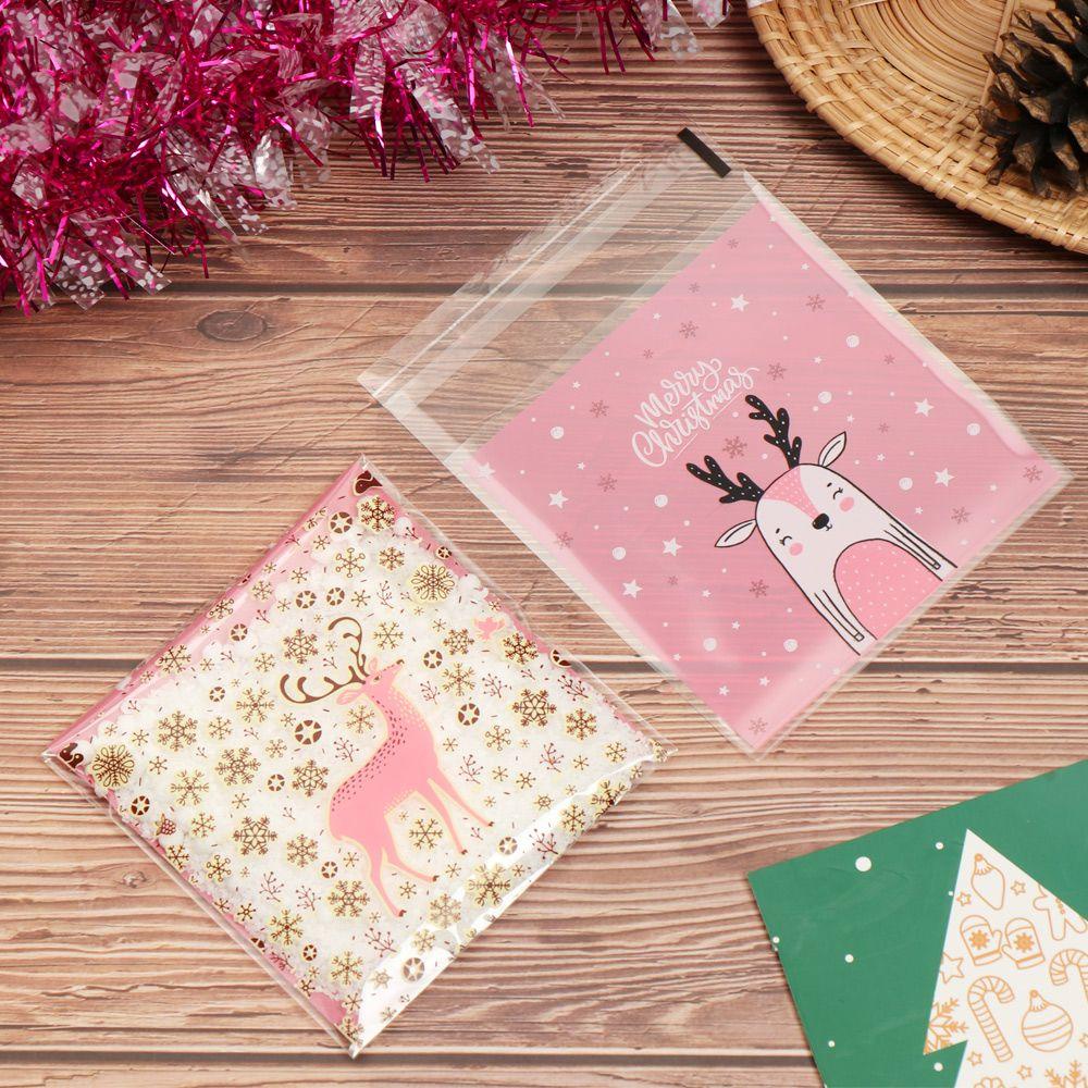 Set 100 Túi Đựng Kẹo Tự Dính Họa Tiết Tuần Lộc Giáng Sinh Trang Trí Nhà Cửa