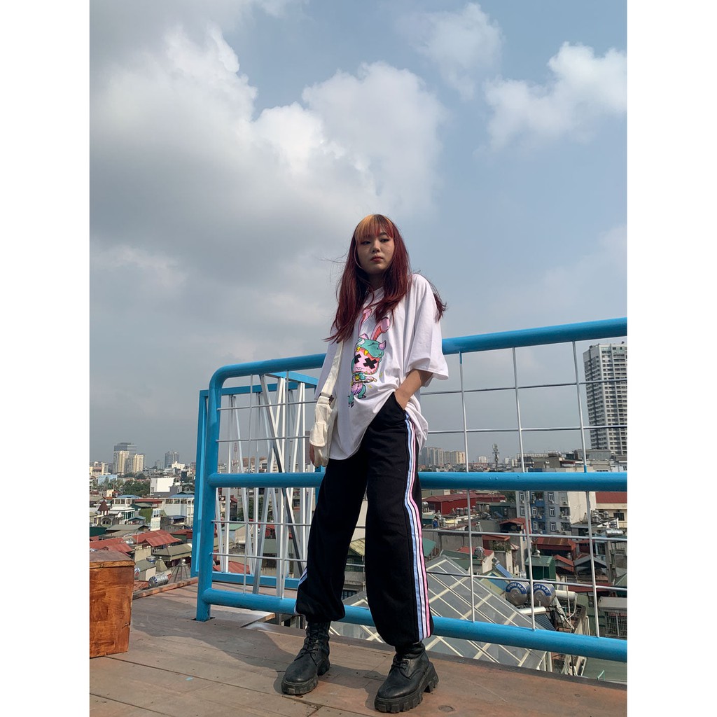 Áo thun THỎ ROBOT tay lỡ dáng suông phom rông mặc đôi nam nữ hàng có size chất thun dày dặn co giãn