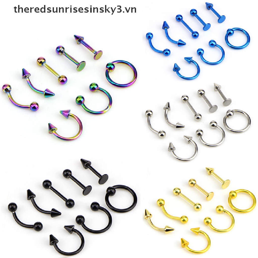 Bộ 8 16G Khuyên Mũi / Môi / Tai Bằng Thép Không Gỉ
