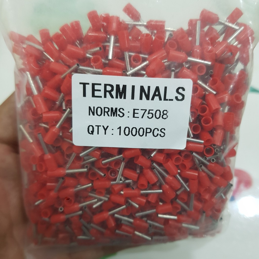 Đầu cos kim rỗng E7508,  cos kim E7508, đầu cos kim rỗng dùng cho dây điện 0.75mm, đầu cos dây điện, cos kim đơn