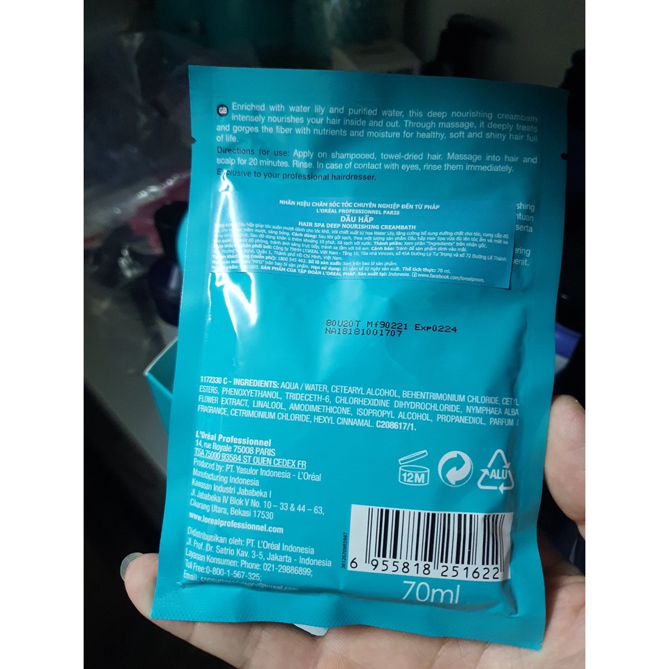 Dầu hấp Loreal Professionnel suôn mượt cấp ẩm Hair spa 70ml