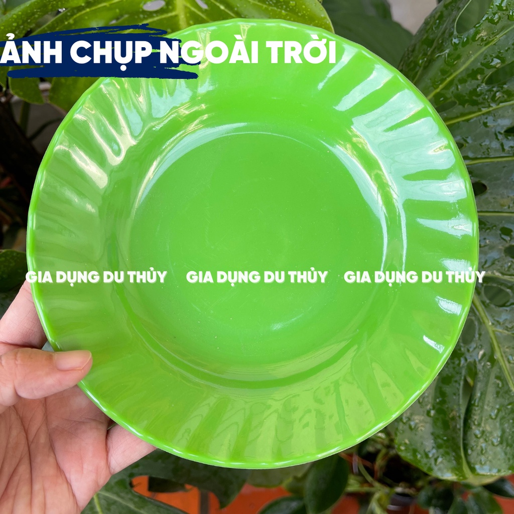 Dĩa Nhựa Melamine Đáy Sâu Màu Trắng, Vàng, Xanh, Bông Xanh, Bông Đỏ Chất Liệu Nhựa Phíp Mica Cứng Của Gia Dụng Du Thủy