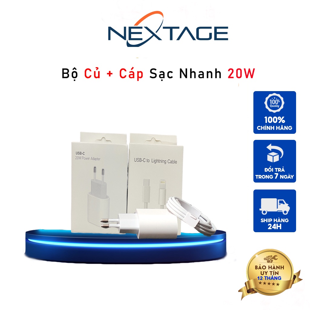 Bộ Củ Cáp Sạc Nhanh 20W Chính Hãng NEXTAGE Sạc Ổn Định An Toàn Cho Điện Thoại Ip 6 đến 13 Pro Max