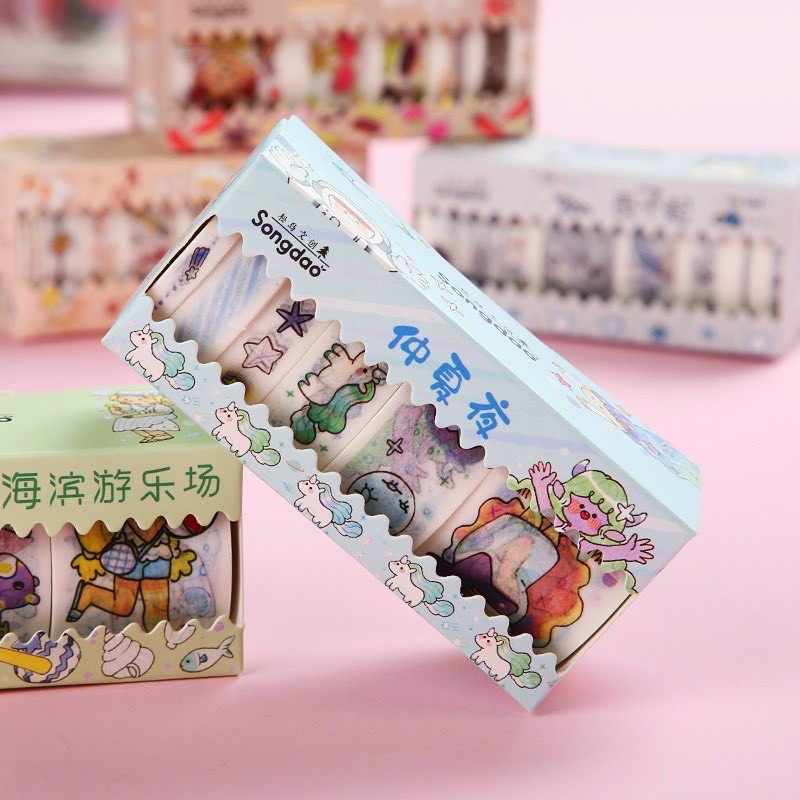 Set 6 washi nhiều size dễ thương theo tone màu sắc - MiuSua