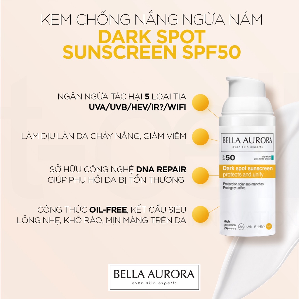 Kem Chống Nắng Cho Da Dầu Và Da Hỗn Hợp - Bella Aurora Dark Spot Sunscreen SPF50+ Combination-Oily Skin