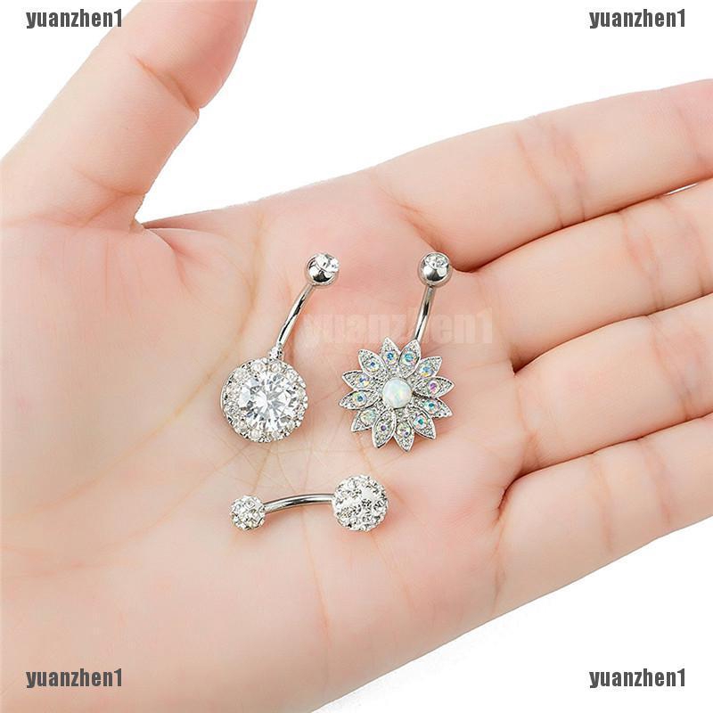 Set 3 Khuyên Rốn Chất Liệu Thép Không Gỉ Đính Đá Opal