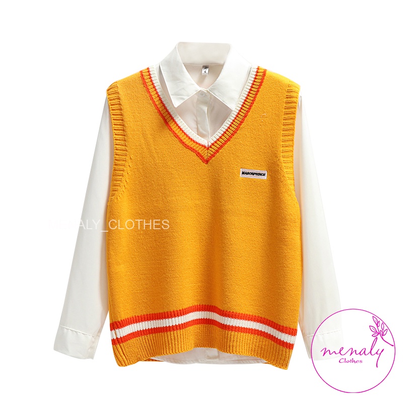 Áo len gile ulzzang unisex AH039, mẫu áo gile hàn quốc dáng dài rộng năng động trẻ trung, dễ kết hợp