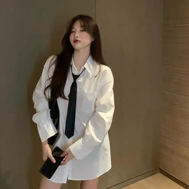 Áo Sơ Mi Trắng Tay Dài Dáng Rộng Phong Cách Bạn Trai Jiashucheng Dễ Phối Đồ