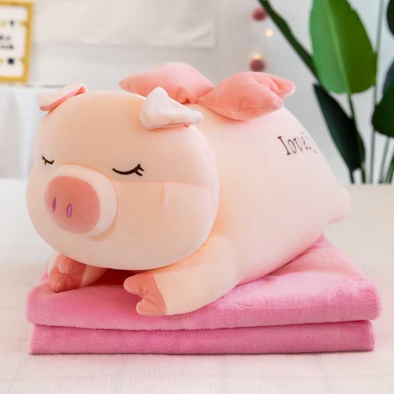 Bộ Chăn Gối Văn Phòng 3in1 Hizun Tiện Lợi Hình Heo Thiên Sứ