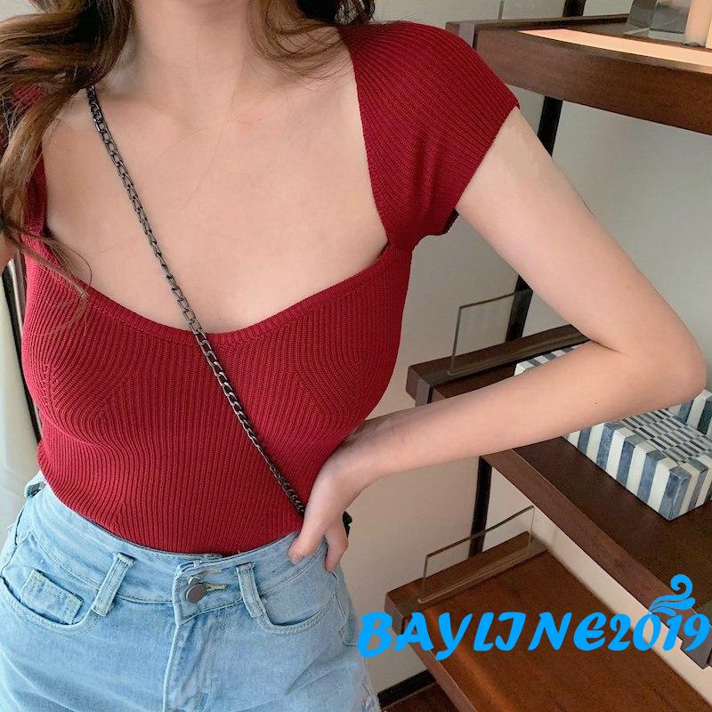 Áo Thun Tay Ngắn Màu Sắc Đơn Giản Quyến Rũ Cho Nữ