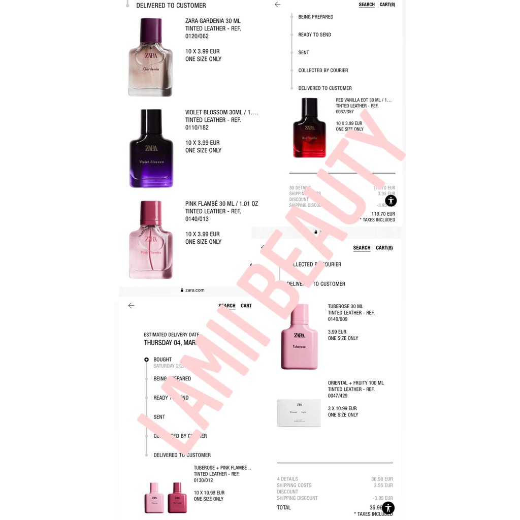 Nước hoa ZARA chính hãng kèm bill mua SPAIN Wonder rose, Orchid, Femme, Violet blossom, Fruity, Red vanilla, Pink flambe